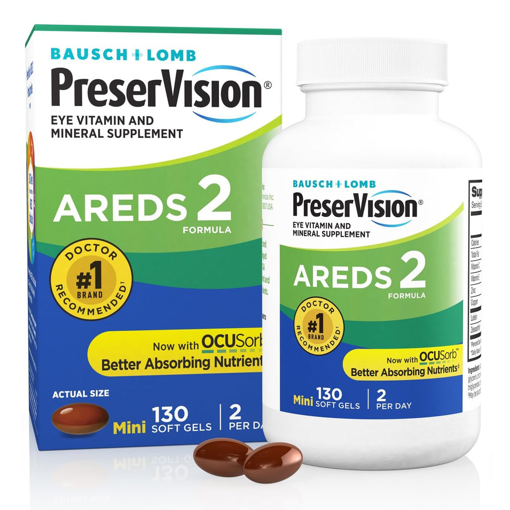 PreserVision AREDS 2 Eye Vitamins, #1 Eye Doctor Recommended Brand, Lutein and Zeaxanthin Supplement with Vitamin C, Vitamin E,Zinc, and Copper, 130 Softgels (Minigels)