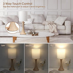 Bedside Touch Lamp, 3 Way Dimmable Touch Control Table Lamp, Wood Grain Farmhouse Table Lamp, Modern Nightstand Lamp with White Shade for Bedroom, Dorm, Office, 3000K LED Bulb Included