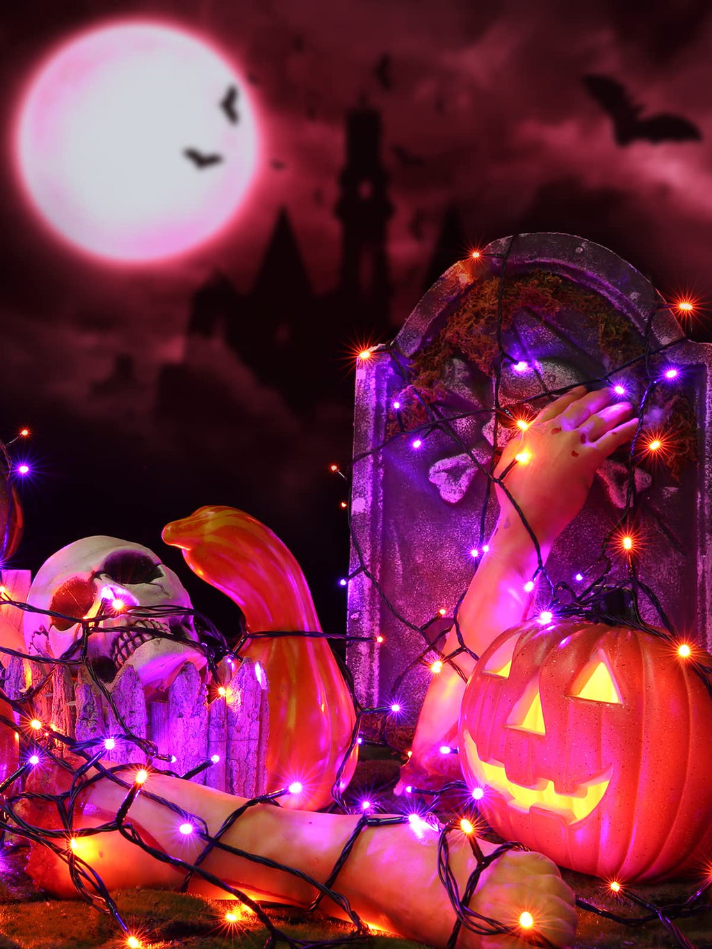 2 Pack Solar Halloween String Lights Total 144ft 400LED Orange-Purple