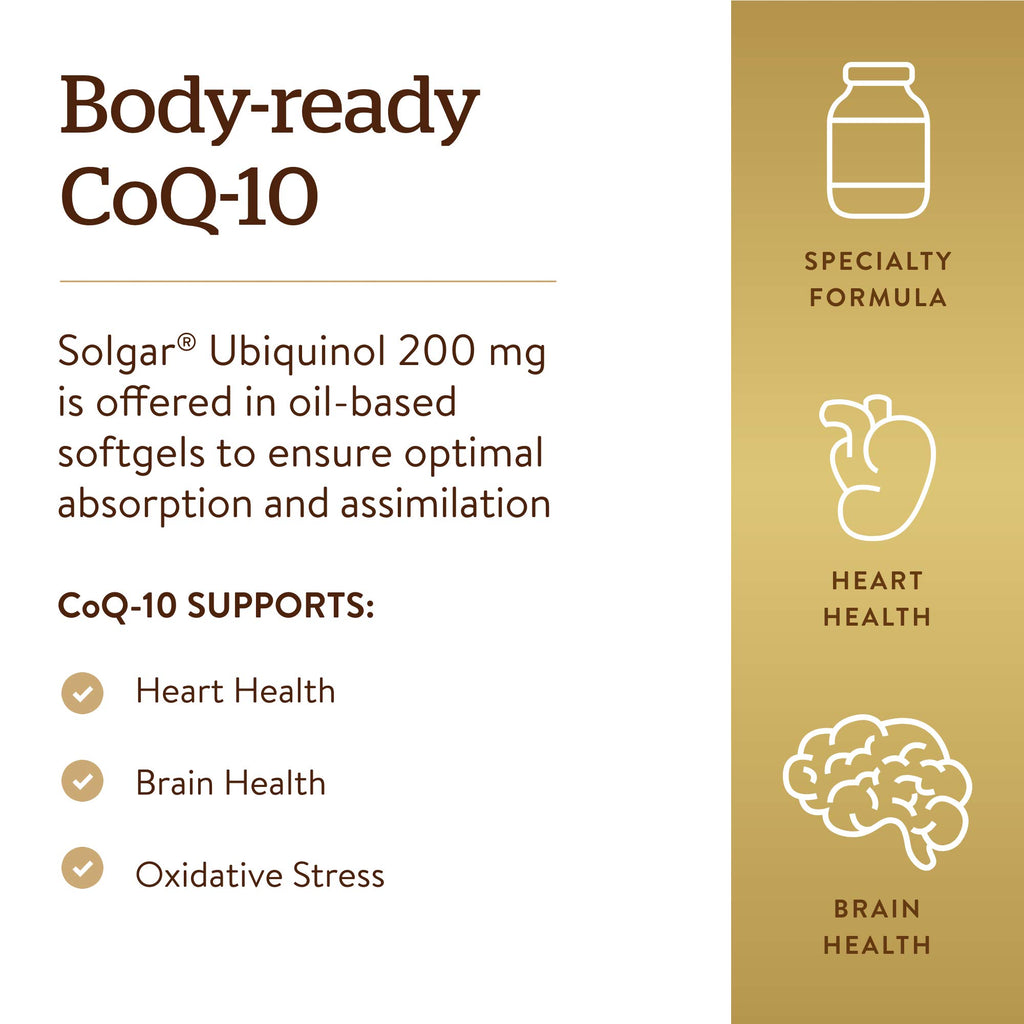 Solgar Ubiquinol 100 mg, 50 Softgels - Advanced Antioxidant Support - Reduced Coenzyme Q10 (CoQ-10) - Gluten Free, Dairy Free - 50 Servings