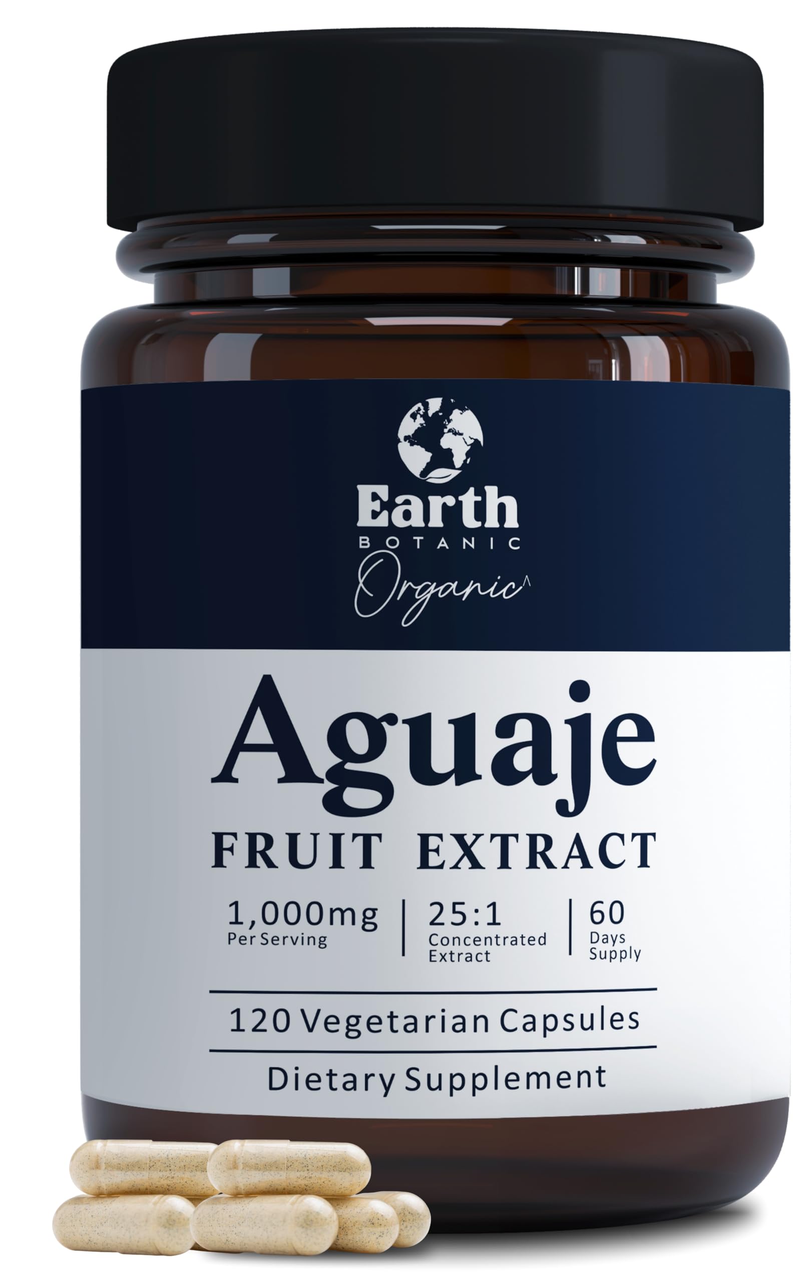 Earth BOTANIC Organic Aguaje Fruit Extract Capsules 120 Pills Buriti 1000MG Per Serving - Mauritia flexuosa - 100% Natural- Non GMO- Wild Harvested in Peru – 60 Days Supply