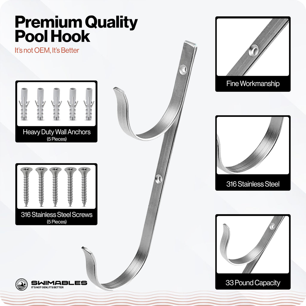 Swimables 316 Stainless Steel Heavy Duty Pool Hooks - Telescopic Pole Hanger - Ideal for Swimming Pool - Designed in USA