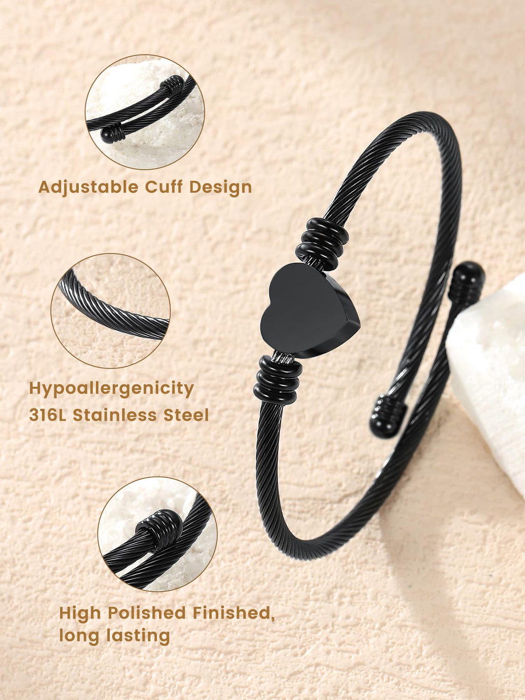 GoldChic JEWELRY Black Heart Bracelets for Women, Dainty Charm Bracelet