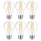 Ascher 60 Watt Equivalent, E26 LED Filament Light Bulbs, Warm White 2700K, Non-Dimmable, Classic Clear Glass, A19 LED Light Bulb with 80 CRI, Pack of 6