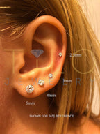 14k White Gold Solitaire Round Cubic Zirconia Stud Earrings Screw-back 3mm