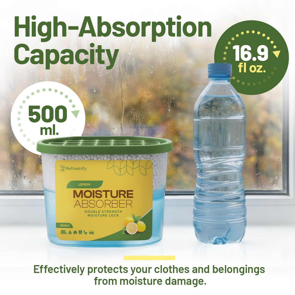Premium Moisture Absorbers and Dehumidifier Tubs – High-Efficiency Closet Dehumidifier and Dehumidifier for Car, Odor Control Lemon Scent, 6 Pack, 7.5 Oz
