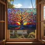 HYPESTYLE Rectangle Tree of Life Stained Glass Window Hanging Window Suncatcher Glass Panel with Metal Chain Sun Catchers Wall Art Home Decor Gift for Women Mother's Day