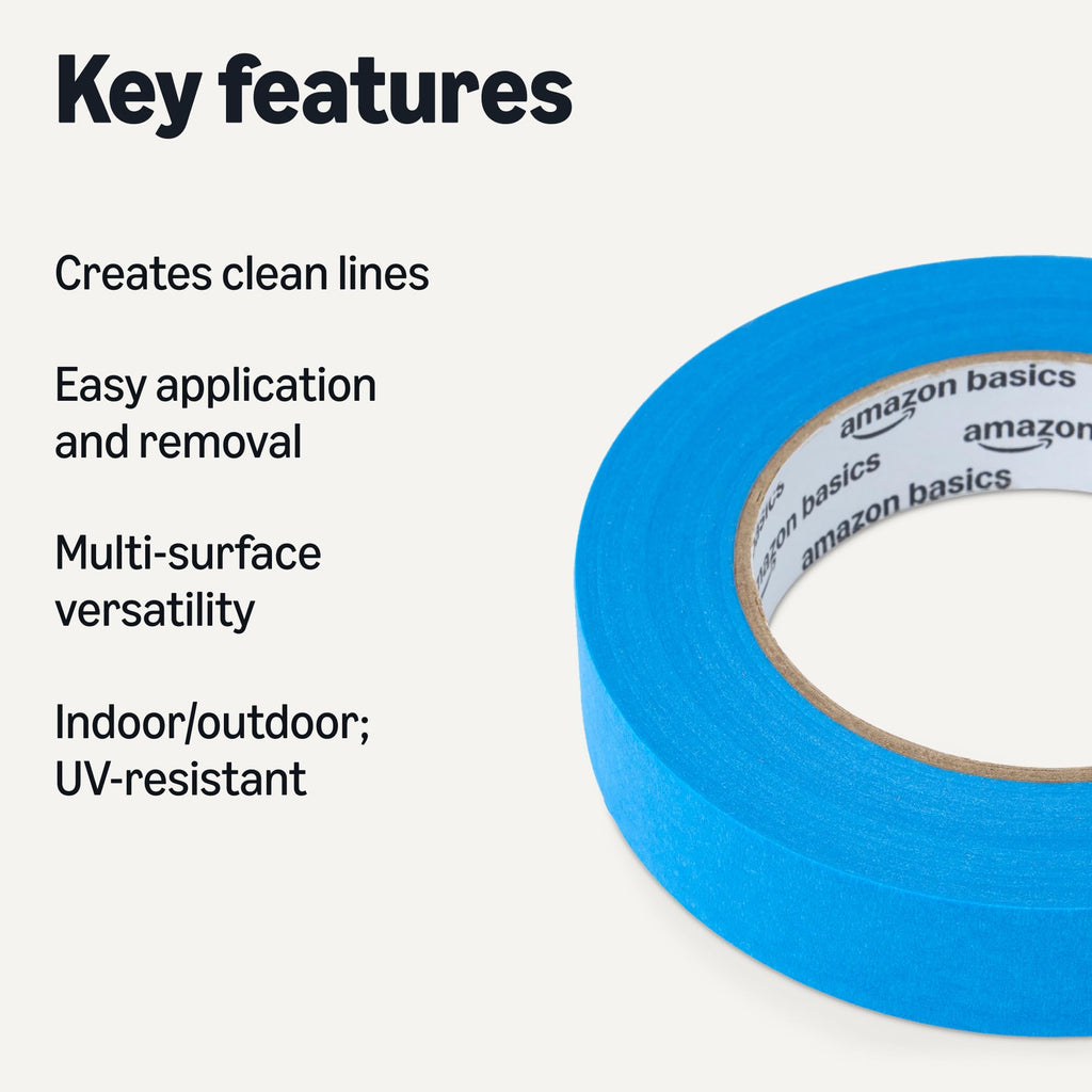 Amazon Basics Blue Painters Tape, Protects Surfaces, Removes Easily, No Residue, 0.94" x 60-Yard, 4 Rolls