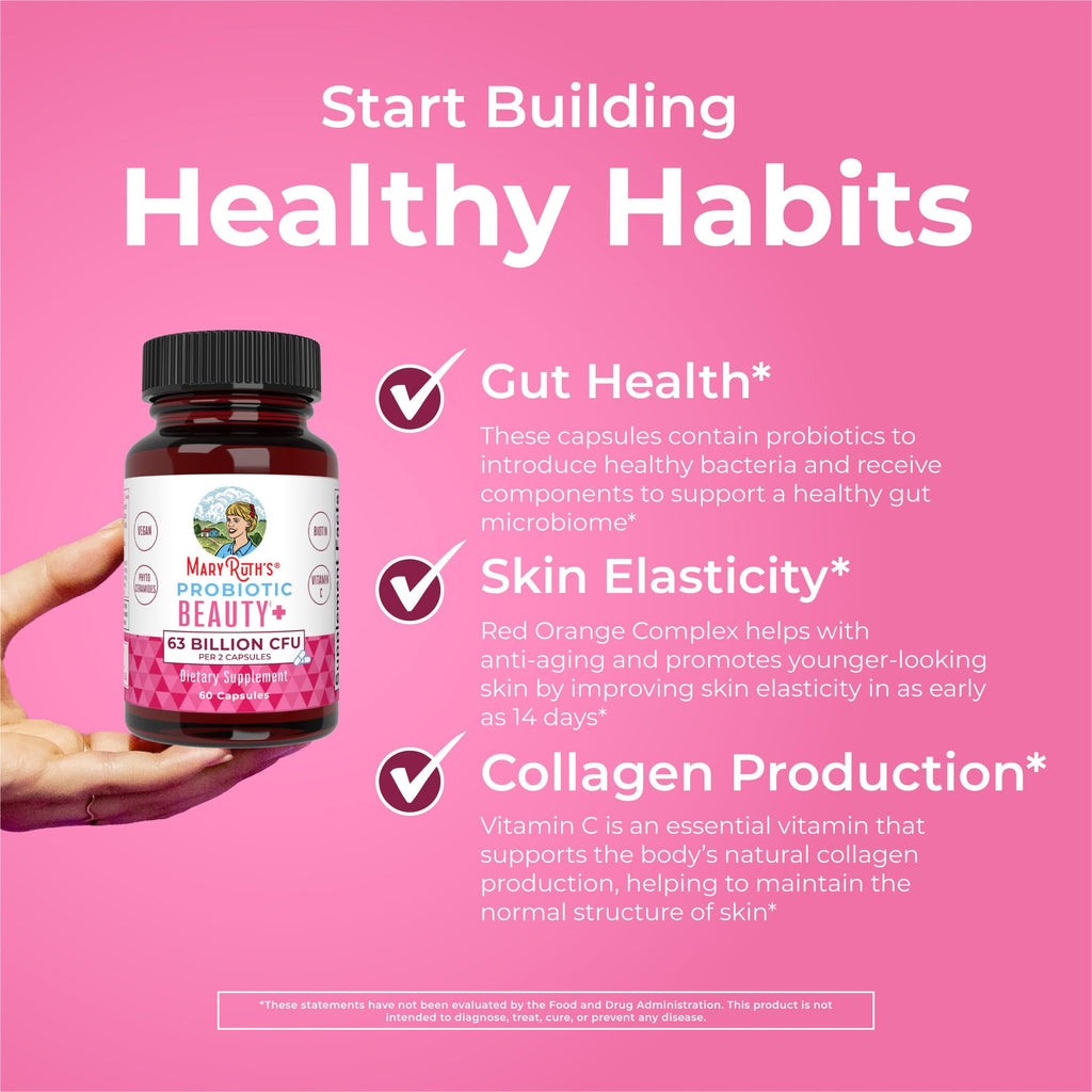 MaryRuth Organics Probiotic Beauty Capsules | Vegan Collagen Support | Anti Aging | Gut Health | Hair Skin and Nails Vitamins | Skin Care | Biotin | Non-GMO Project Verified | 60 Count