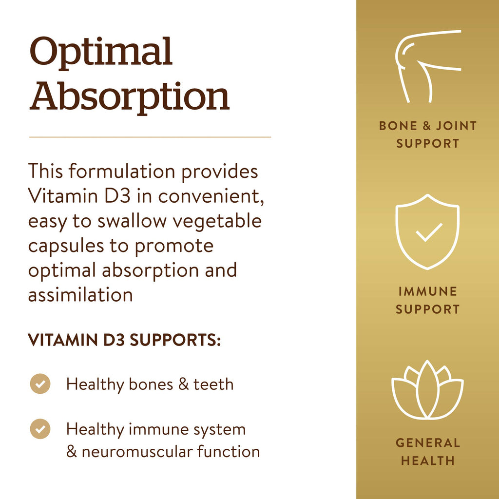 Solgar Vitamin D3 (Cholecalciferol) 125 mcg (5000 IU), 240 Vegetable Capsules - Helps Maintain Healthy Bones & Teeth - Immune System Support - Non-GMO, Gluten Free - 240 Total Servings