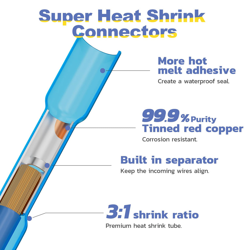 haisstronica 200PCS Heat Shrink Butt Connectors, 16-14 AWG Blue