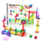 PicassoTiles Magnetic Tiles Marble Run Building Blocks Rainbow Color with Slide Drop Funnels Tubes STEM Educational Toy Set Compatible Durable Construction Kit for Kids Age 3+ Preschool Learning PTG40