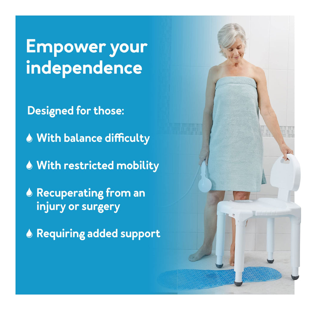 Carex Bath Seat And Shower Chair with Backrest for Seniors, Bath Chair For Elderly, Disabled, Handicap, and Injured Persons, Supports Up To 400lbs, Shower Seat For Inside Shower, Made in USA
