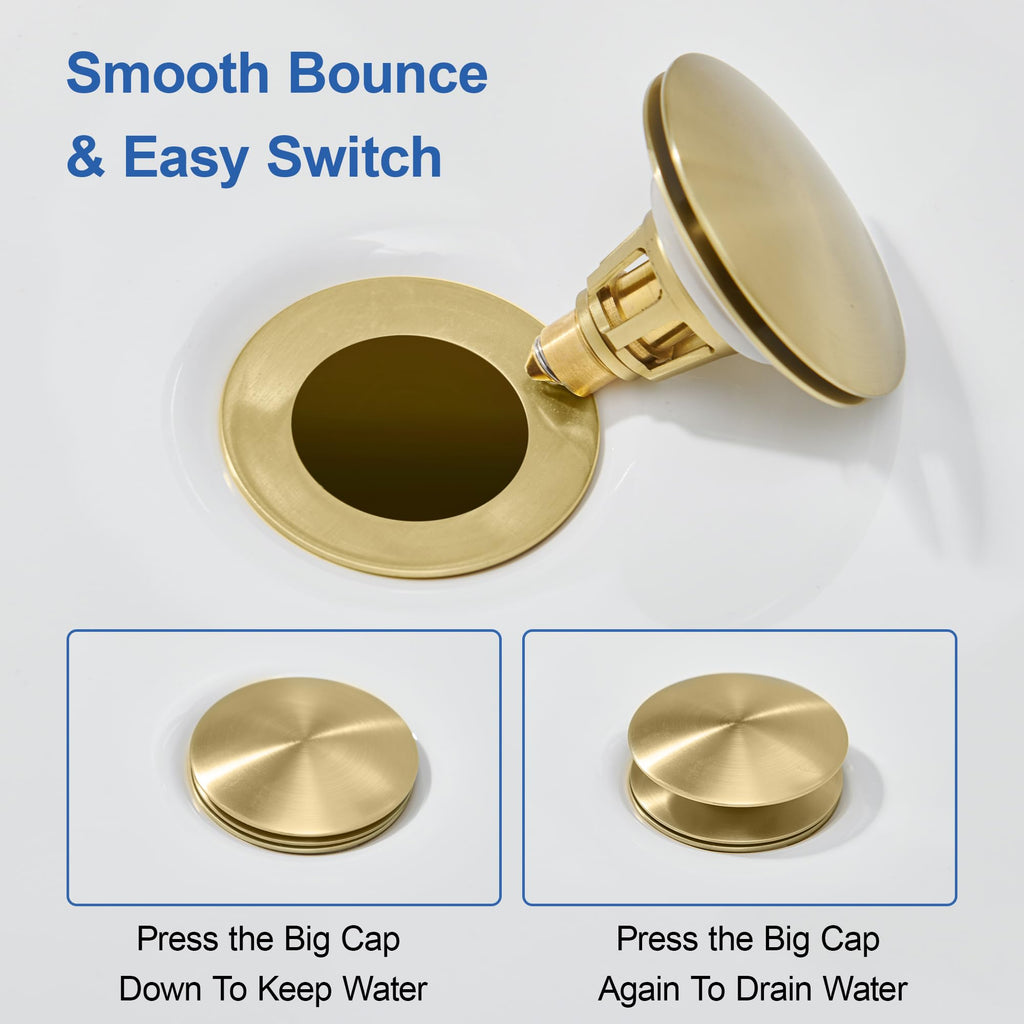 PerPaiMe Universal Bathroom Sink Stopper - Pop Up Sink Drain Stopper, Push Button Flixfilter Sink Drain Stopper Replacement, Wash Basin Drain Filter Plug Anti-Clogging Basket, Brushed Gold