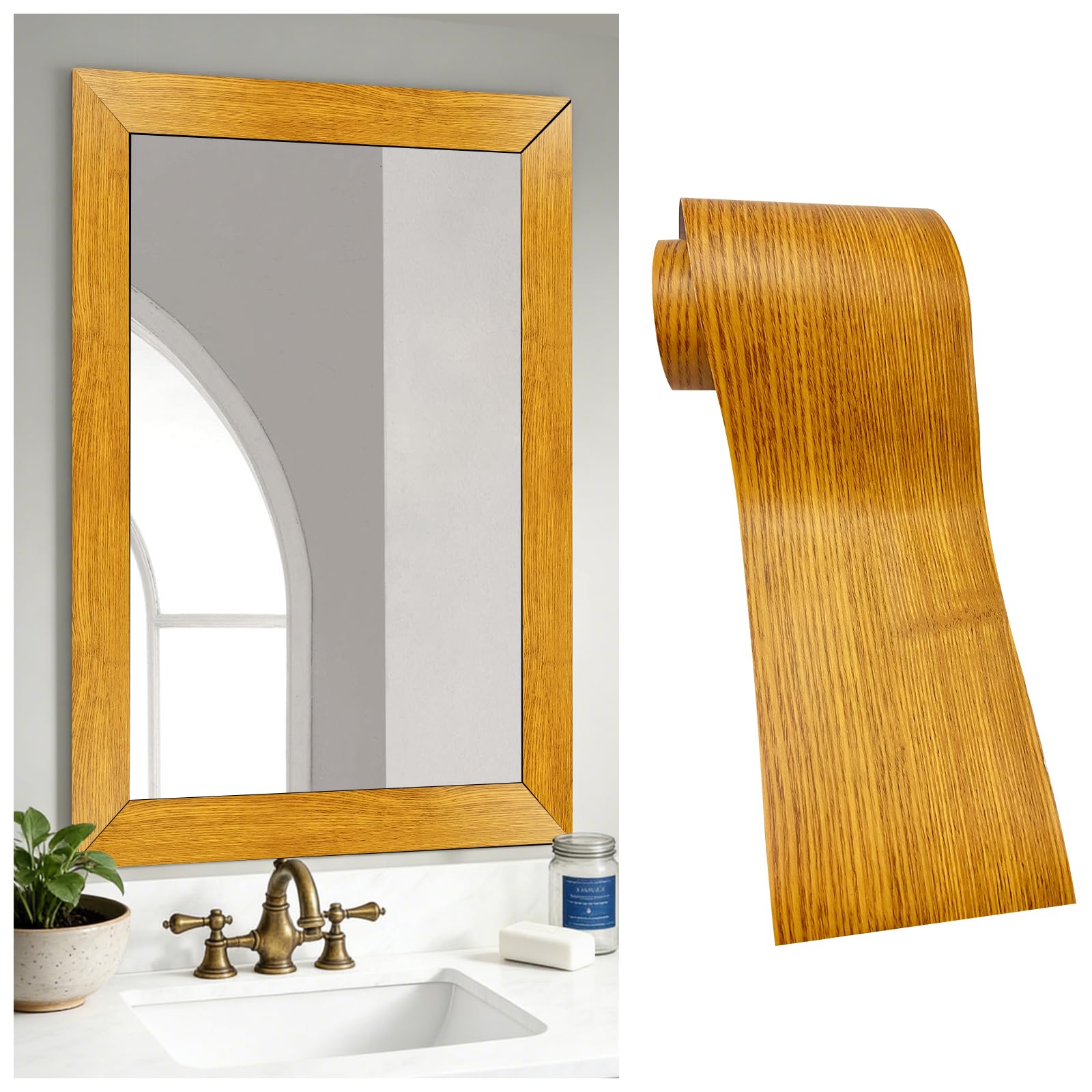 DESOMINOR 27FT Black Border Peel &Stick Black Wood Grain Wallpaper Border Removable Waterproof Bathroom Mirror Frame Sticker (Yellow, 3.2'' x 324'')