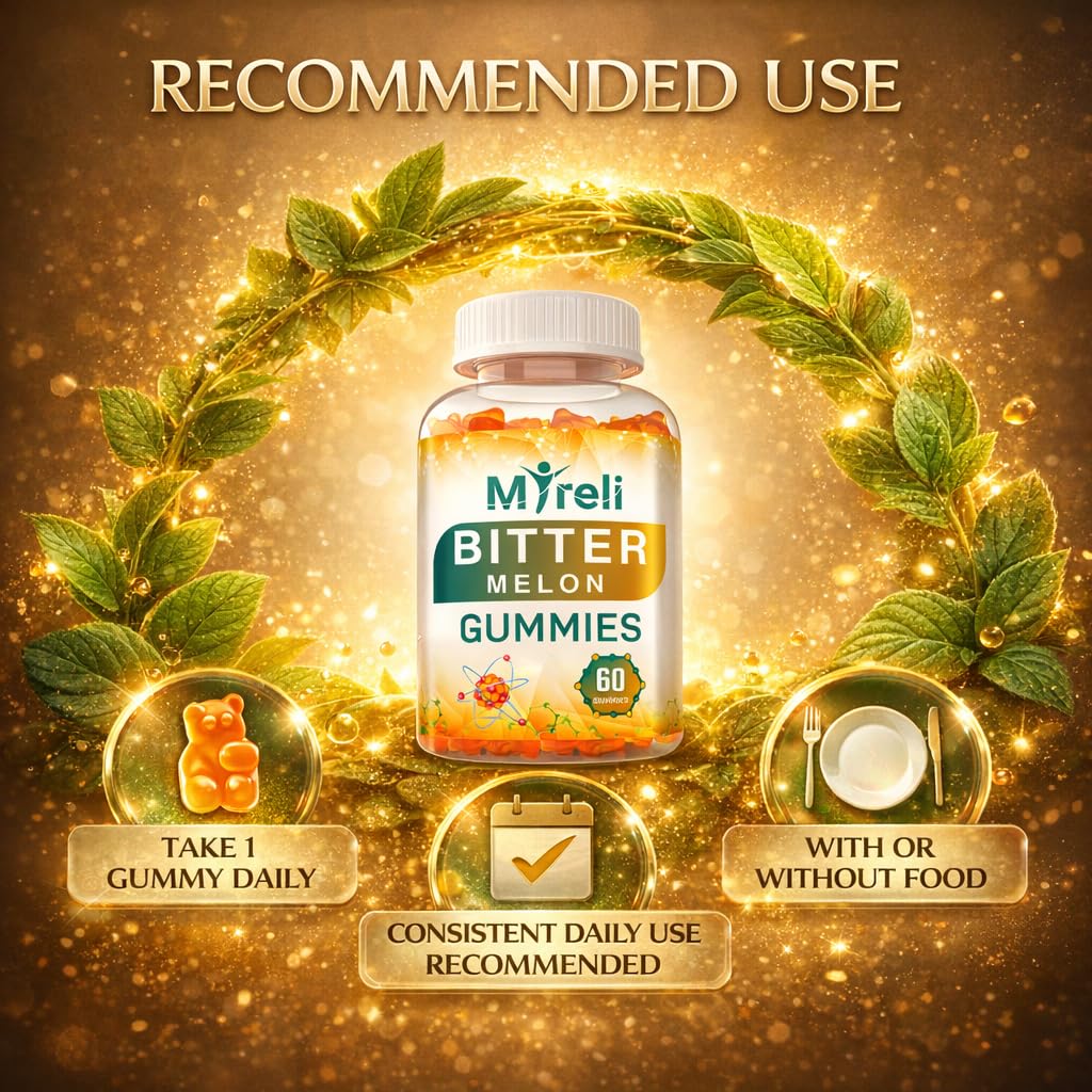 MYRELI Bitter Melon Supplement 1000mg - Vegan Gummies with Momordica Charantia Fruit, Natural Glucose Function Support, Gluten-Free, Soy-Free, Sugar-Free, Non-GMO Formula, 60 Plant-Based Chewables