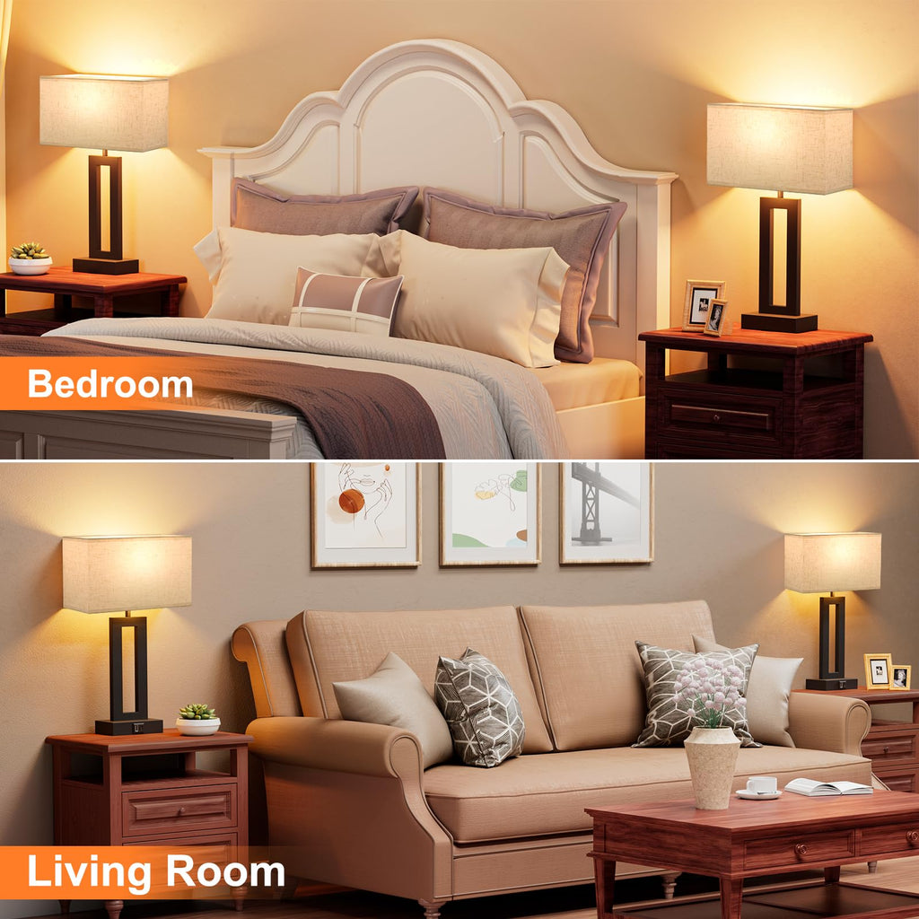Nightstand Table Lamps for Bedrooms Set of 2 - Touch Bedside Lamp with USB C+A, 3 Way Dimmable Living Room Lamps for End Tables Set of 2, Modern Night Stand Lamps for Bed Side Guest Room(Cream)