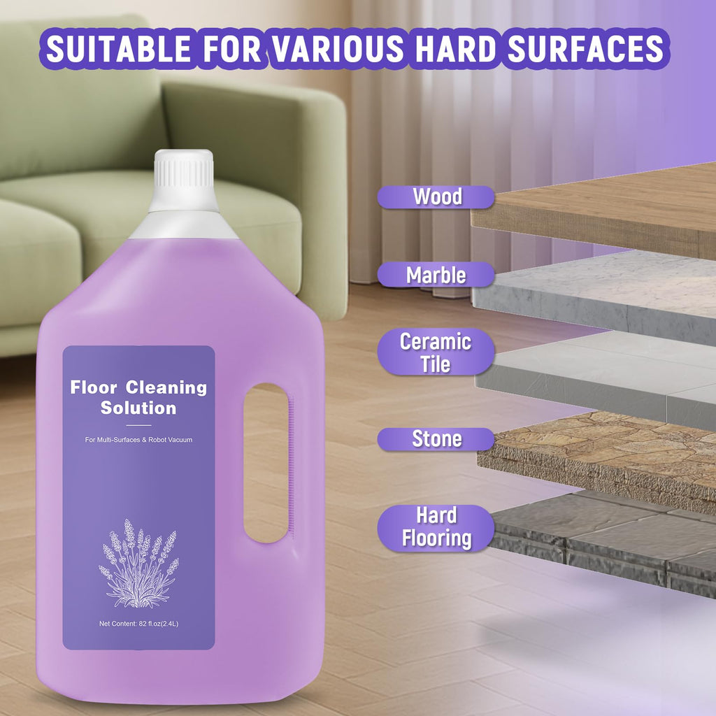 82 FL OZ/2.4 L Lavender Scented Floor Cleaning Solution Compatible with Dreame Cleaning Solution, Low Foam & No Residue, Floor Cleaner for All Robot Vacuum and Wireless Wet Dry Vacuum Cleaners