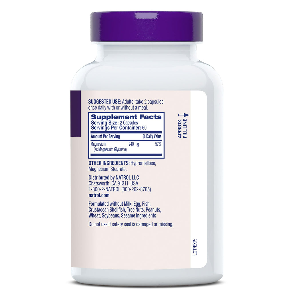 Natrol Magnesium Glycinate 240 mg, High Absorption Magnesium Supplement for Healthy Sleep and Body, 120 Capsules, Up to a 60 Day Supply