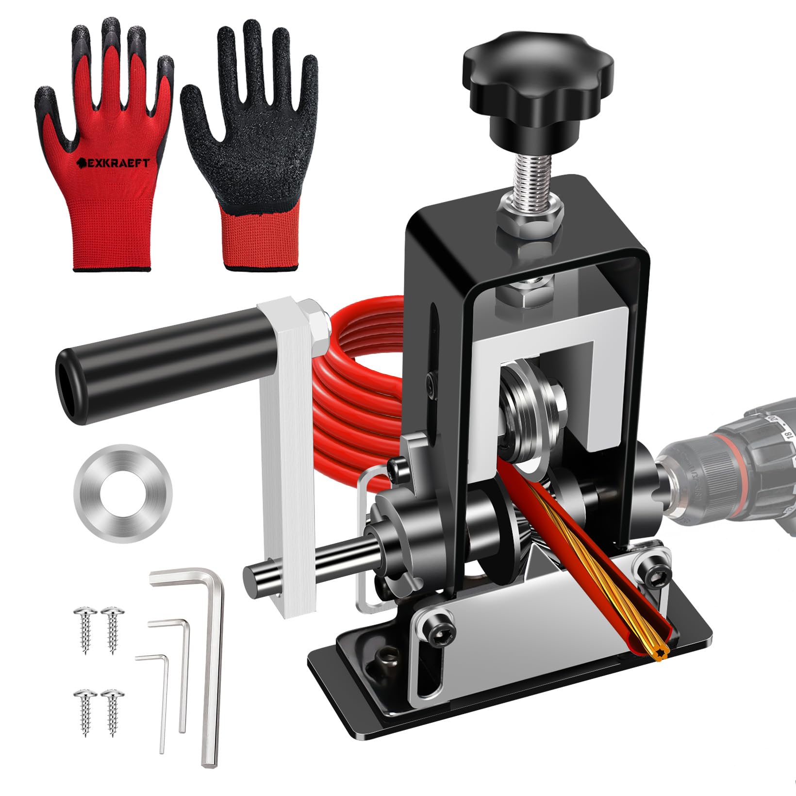 Manual Wire Stripping Machine Gauge Wire 0.06-1'', Scrapping Copper Wire Stripper with Replacement Blades, Drill Powered Hand Crank Wire Stripper Tool for Scrap Copper Recycling