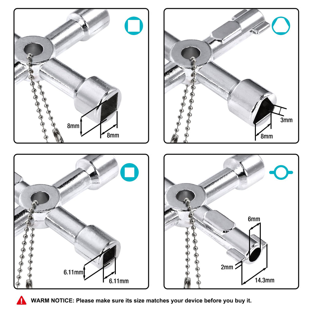 DURATECH 4 Way Sillcock Key Set, Utility Key, Multi-functional Water Key, 2-Pack, for Valve, Faucet, and Spigots