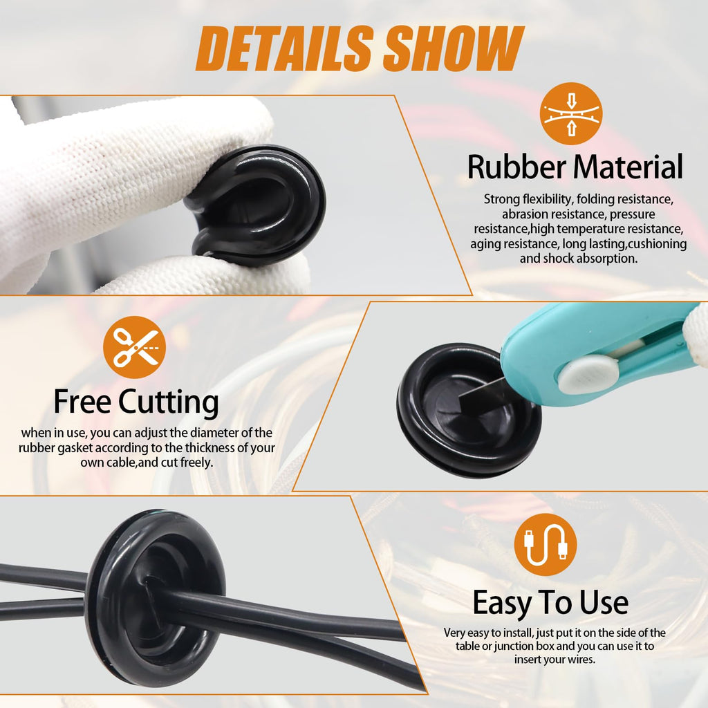 mankk 233PCS Rubber Grommet Kit 27 Sizes (7/25"-2-3/8") Tower/Oval/Round Firewall Grommet Wire Grommet Double Sided Rubber Hole Plug with Knife for Wire Protection