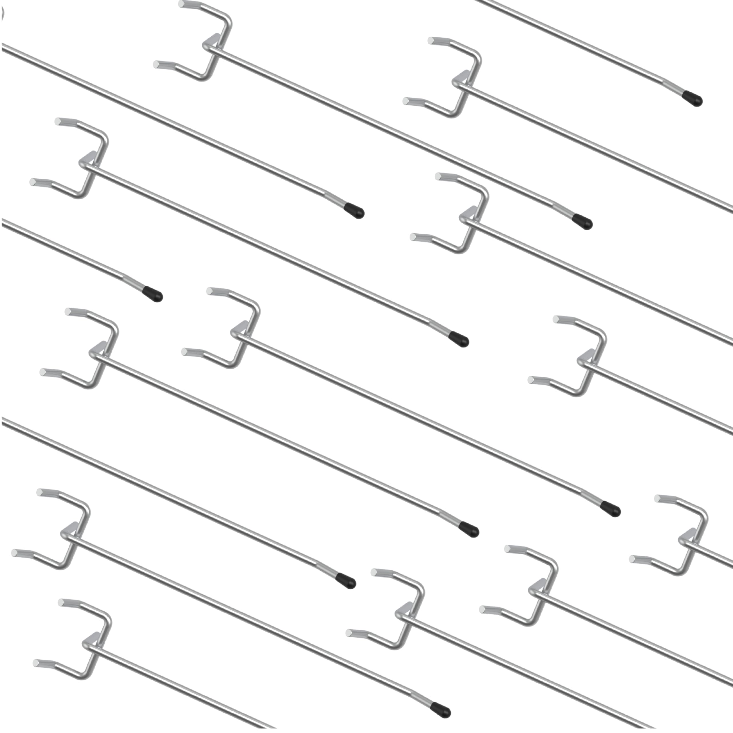 HUHOLE 50-Pack Silver Pegboard Hooks 6 Inch, Heavy Duty Matte Finish Metal Peg Board Hangers, Fits 1/8" & 1/4" Boards, Rust-Resistant Organizer for Garage, Shop, Workbench & Retail Display