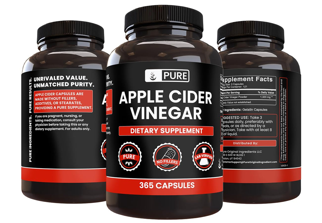 Pure Original Ingredients Apple Cider Vinegar (365 Capsules) No Magnesium Or Rice Fillers, Always Pure, Lab Verified