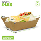 Stock Your Home [250 Pack] Extra Large Disposable Brown Kraft Paper Food Trays, 3-Lb Concession Tray, Serving Boats for Party Snacks, Taco Bar, Seafood, Nachos Plates