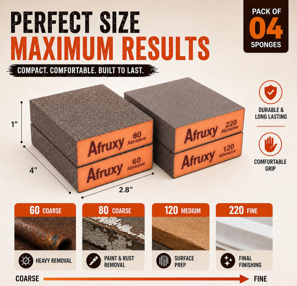 Sanding Sponge Super High Density Reusable Sanding Block for Wood, Drywall Sanding Block, Glass & Metal Sanding Coarse/Medium/Fine Sandpaper Block - 10 Pack 60/80/100/120/180/220/320 Grit by Afruxy