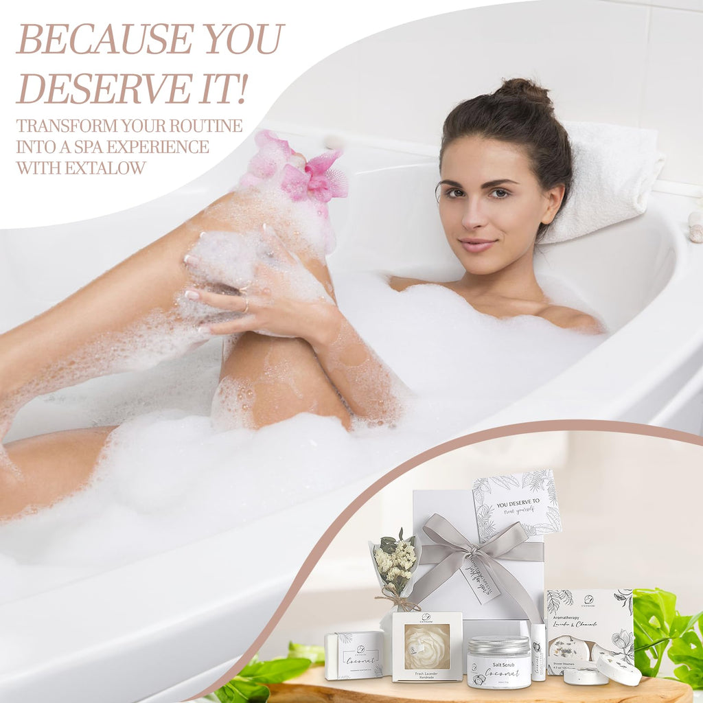 EXTALOW Spa Gifts for Women Bath and Body Gift Basket Valentines Day Gifts Coconut Lavender Home Spa Set Self Care Gift for Mom Sister Her Wife Birthday Gifts Spa Kit Care Package Thank You Gift