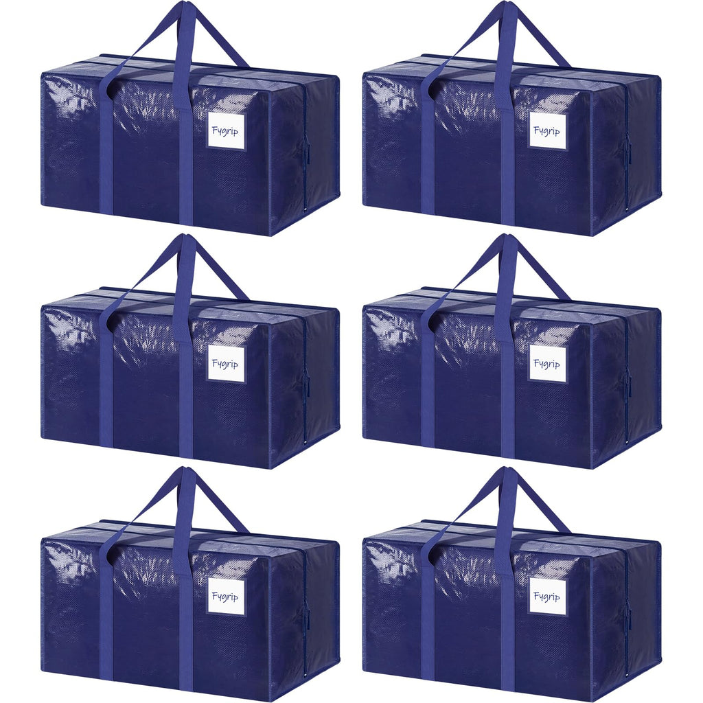 6 Pack Extra Heavy Duty Large Moving Bags with Strong Zipper, Dark Blue