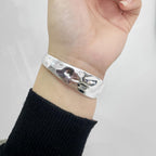 Desnuage Silver Thin Cuff Bracelet Vintage Hammered Texture Style Statement Open Bangle Chunky Bracelets for Women