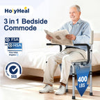 HolyHeal Drop Arm Bedside Commode, Commode Toilet with Padded Seat and Backrest, 400lbs Capacity, 6.3QT Removable Bucket and Splash Guard, Adjustable Height Portable Toilet for Adults, Beige