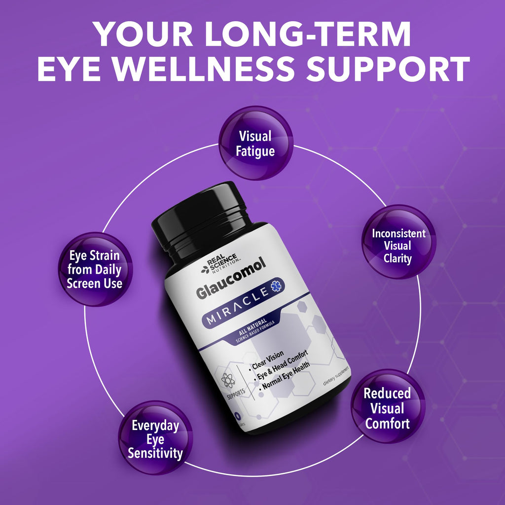 Real Science Glaucomol Miracle - Natural Eye Vitamins & Eye Supplements for Optic Nerve & Ocular Circulation Support – with Vitamins C, D & B12 for Vision Clarity & Eye Comfort – Made in USA, 60 Caps