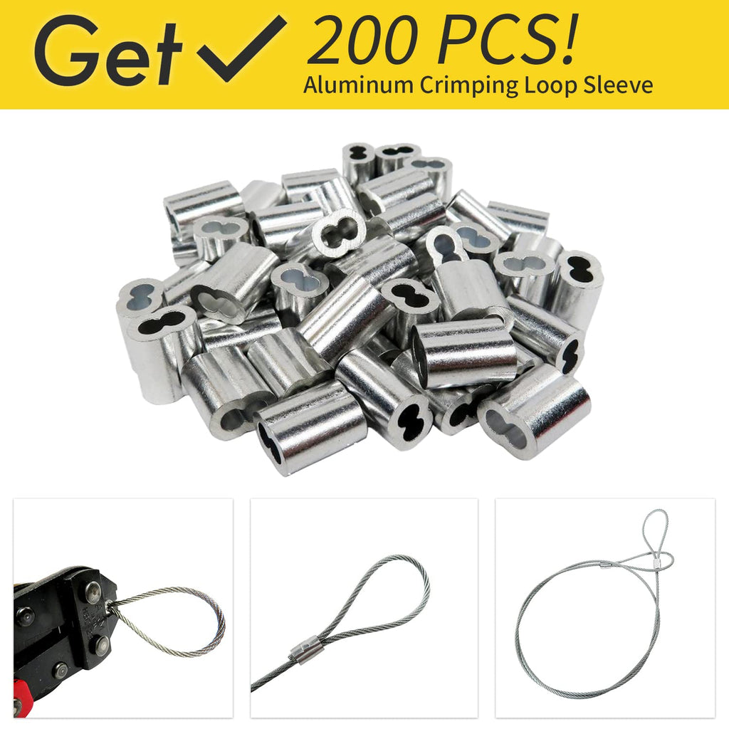 1/16 Wire Rope, 600FT 304 Stainless Steel Cable with 200Pcs Crimp Sleeves, Aircraft Grade, 7x7 Strand, 368lbs Breaking Strength, for Garden Trellis, Clothesline, Railing,Trellis