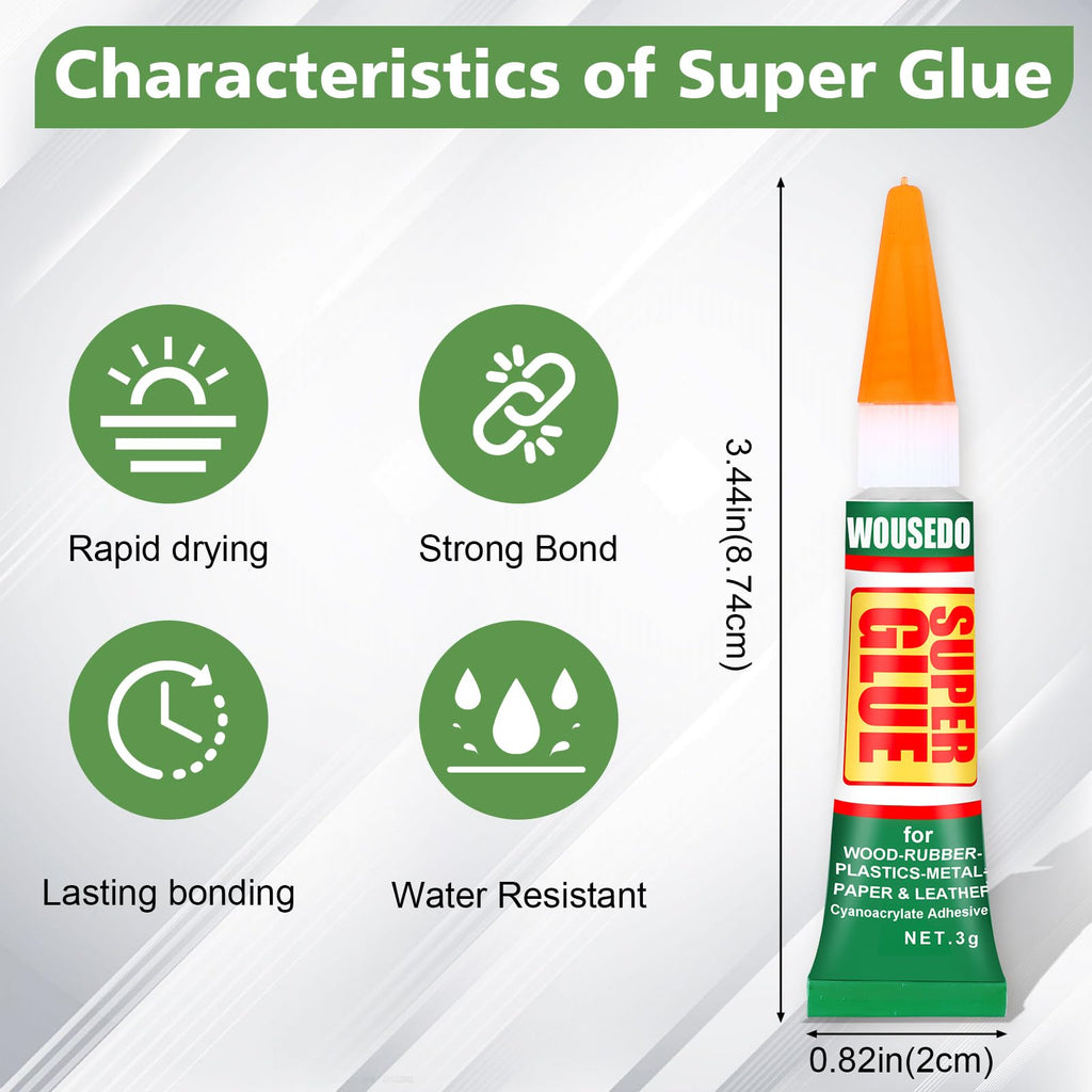 WOUSEDO 24 X 3g Super Glue Clear, Fast Drying Cyanoacrylate(CA) Glue