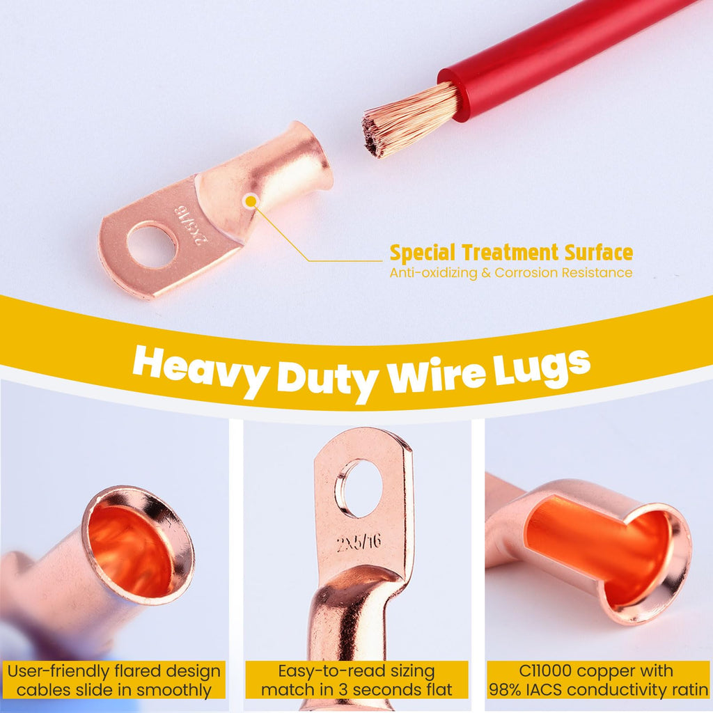 TKDMR 8 PCS 4/0 AWG - 3/8 Battery Cable Lugs Copper Wire Ring Terminals