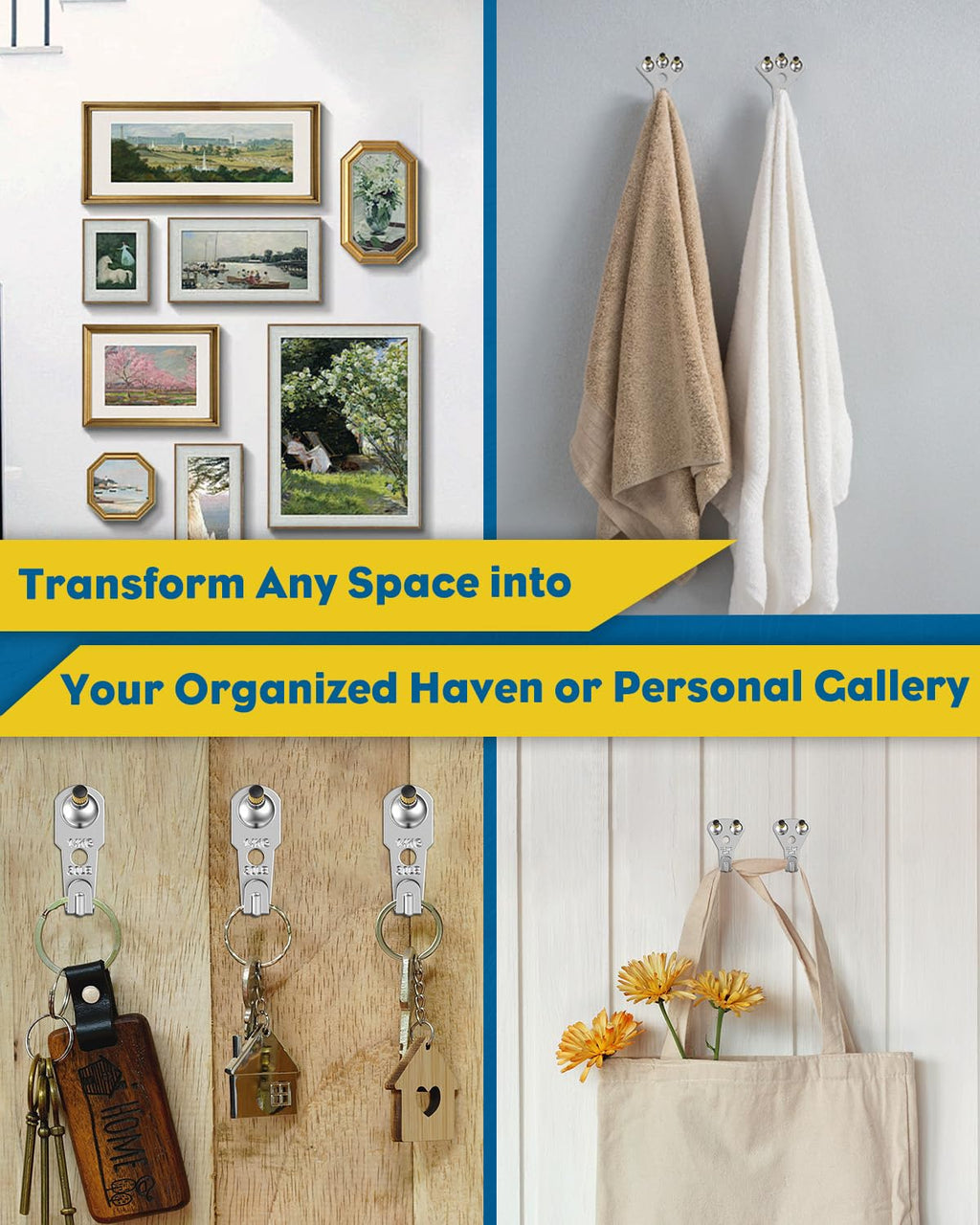 Uniclife 152 Pcs Picture Hanging Kit, 10 lb, 20 lb, 30 lb, 50 lb, 75 lb, 100 lb Heavy Duty Picture Hangers for Drywall & Wood, Picture Hanging Hooks, Frame Hooks, Silver