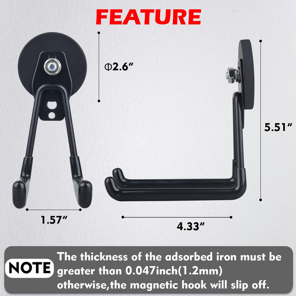 MUTUACTOR Magnetic Hooks Heavy Duty,2PCS Strong Magnetic Garage Hooks for Cruise Cabins,Anti-Scratch Magnet with Long Hooks for Power Drill,Garden Tools,Hose,Tool Chest,Steel Pegboard,Workshop