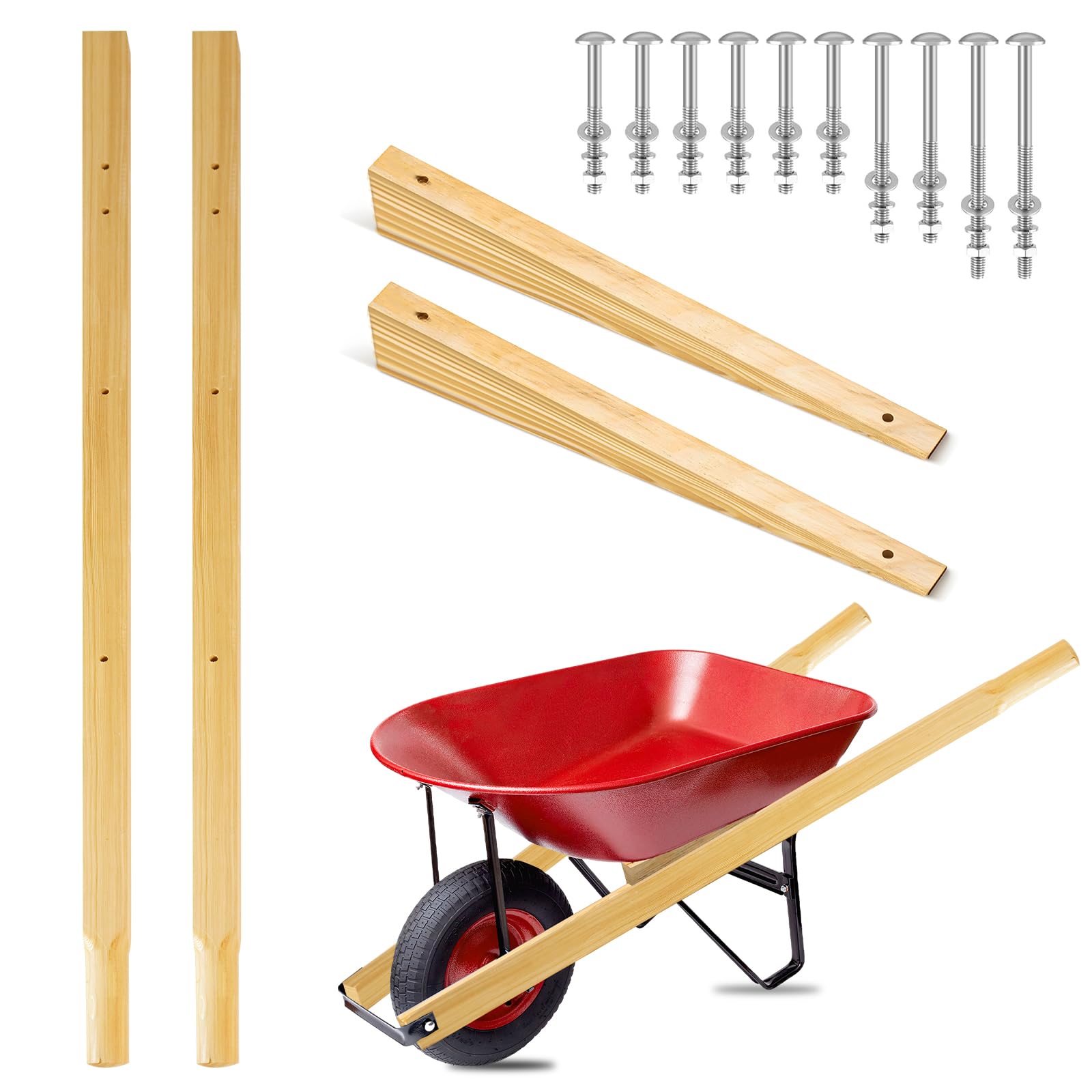 Wheelbarrow Handles Replacement Kit,59'' Wooden Wheel Barrow Parts