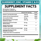 Elderberry Immune Support Supplement 8-in-1 Formula with Echinacea, Vitamin C & Zinc, Vitamin D 5000 IU, Turmeric, Ginger, Ashwagandha – 120 Capsules