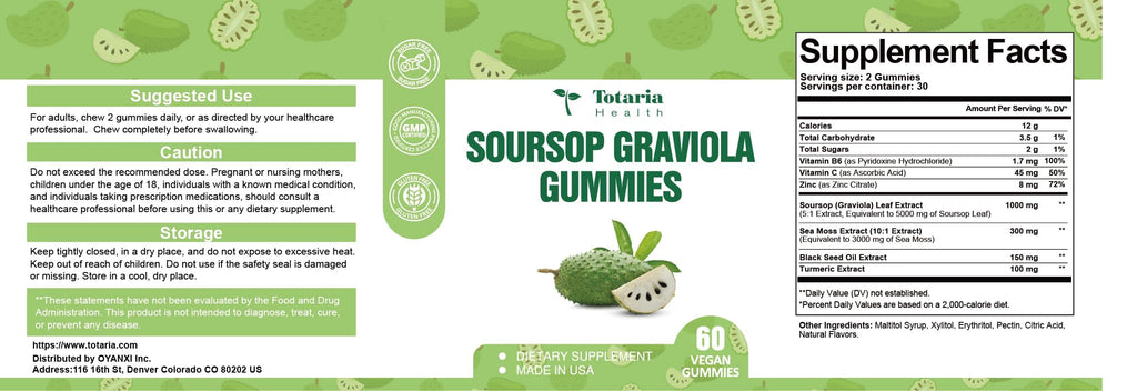 Totaria (2 Packs) Sugar Free Soursop Oil Graviola Sea Moss Gummies - Support Digestive Sleep Skin Health, Immunity & Antioxidant - Guanabana Fruit with Sea Moss, 150mg Black Seed Oil Non-GMO Vegan