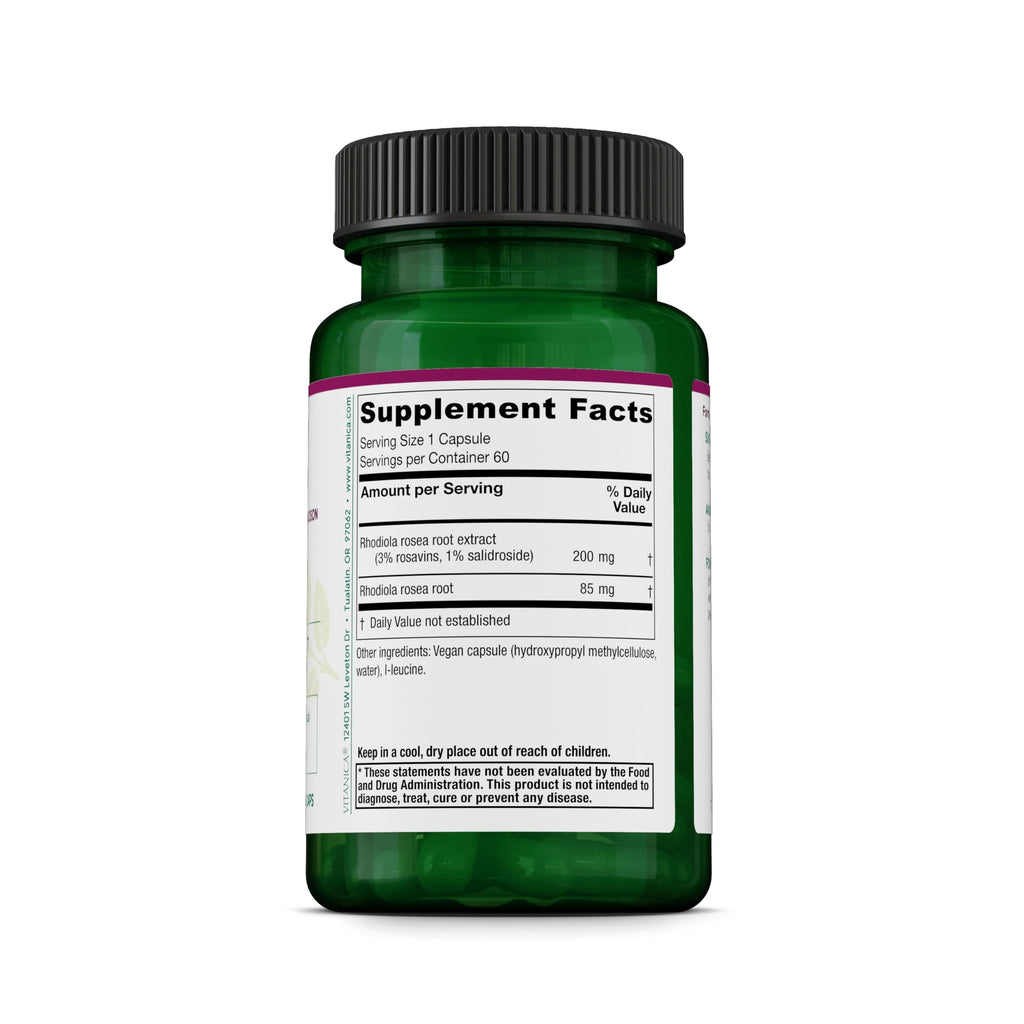 Vitanica Rhodiola Rosea Root Extract 200mg, Dr. Formulated, 3% Rosavins & 1% Salidroside, Rhodiola Root 85mg, Vegan, 60 Capsules