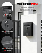 Uniclife Wall Mount Mailbox for Outside, Locking Mail Box, Large Mailbox with Key Lock, Security Mail Box for House, Safe Key Drop Box, Post Box, Steel Cash Drop Box for Home Office School, Black