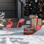 XONOR 3Pcs Flamingo Garden Statues Metal Flamingo Yard Art Outdoor Statues Sculptures for Home Patio Lawn Backyard Décor(Pink&Red)