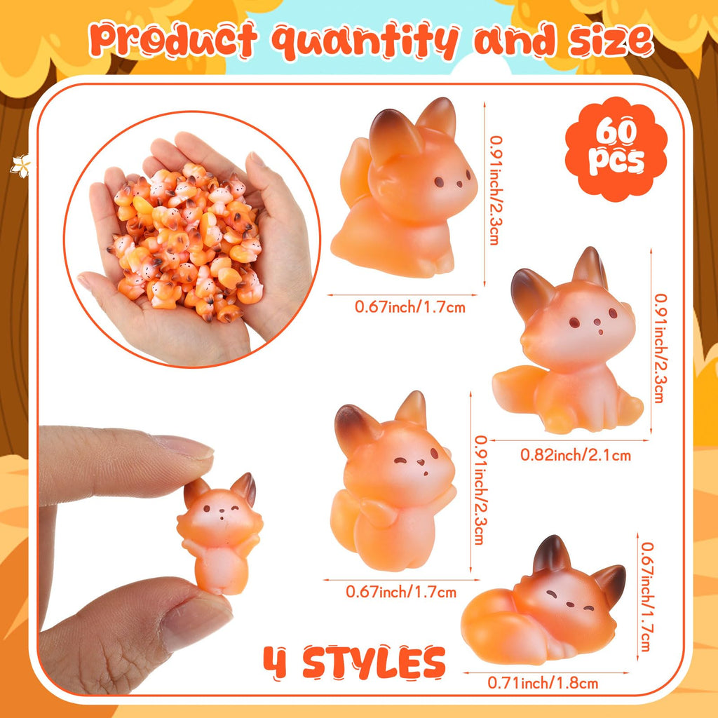 Geelin 60 Pcs Mini Resin Fox Figure Bulk Miniatures Animal Figurine