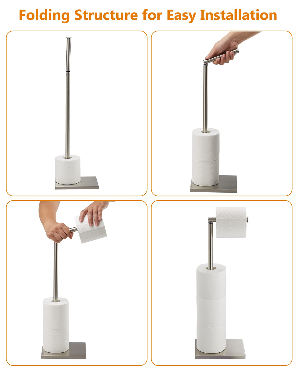 Toilet Paper Holder Stand, Free Standing Toilet Paper Roll Holder with Reserve for Bathroom, Stainless Steel DECLUTTR