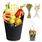 Disposable Charcuterie Cups 60 PCS with 200PCS Sticks and 60PCS Bags, 14 oz Kraft Paper Snack Boxes Appetizers Cup French Fry Holder with Cocktail Skewers Toothpicks Tooth Picks, Black
