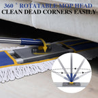 36" Commercial Mop for Floor Cleaning, Masthome Heavy Duty Industrial Mop with 3 Pads, Professional Microfiber Mops with 60'' Long Handle,Large Dust Mops for Office Garage Warehouse Factory Mall(Blue)